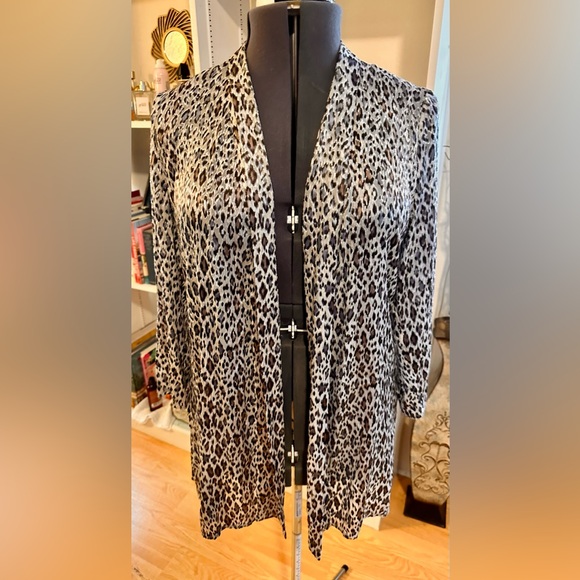 Chicos Lagenlook Sheer Leopard Open Front Cardigan Stunning Blue & Silver Accent - Picture 1 of 8